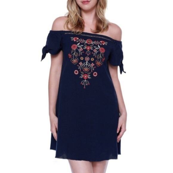Skylar + Jade  Indigo Embroidered Boho Mini Dress M - Picture 1 of 7